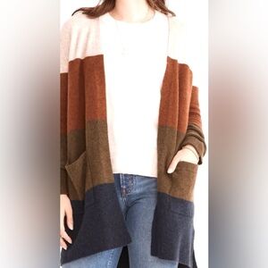 Madewell Colorblock Cardigan in Cream, Brown, and Blue
